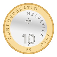 Switzerland / 10 Francs / Aluminium Bronze (outer ring) and Cupro-Nickel (core) / 15g / 33mm / Design: Jenny Leibundgut / Mintage: 30,000 (Uncirculated) and 6.000 (Proof).)