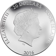 Happy 90th Birthday ? QE II. The 1 Dollar coin with a weight of 2 g and a diameter of 22.5 to the left, and the 20 Dollar coin with a weight of 3 oz and a diameter of 100 mm to the right.