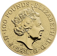 The Lion One Ounce Fine Gold Bullion Coin: Great Britain / GBP 100 / 999.9 gold / 31.12g / 32.69mm / Design: Jody Clark.)
