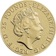 The Lion Quarter-Ounce Fine Gold Bullion Coin: Great Britain / GBP 25 / 999.9 gold / 7.80g / 22.00mm / Design: Jody Clark.