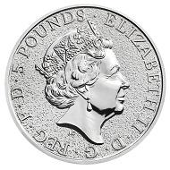 The Lion Two-Ounce Fine Silver Bullion Coin: Great Britain / GBP 5 / 999.9 silver / 62.42g / 38.61mm / Design: Jody Clark.