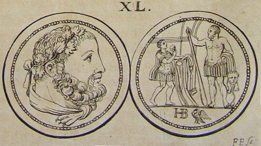 Reversed reproduction of the Hercules medal dies in Claude du Molinet's publication, University Library of Basel, sign. AD I 85:1-2.