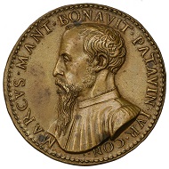 Medal by Giovanni da Cavino on Marco Mantova Benavides (1489-1582), on the reverse bearing a temple aedicula and an inscription summoning the