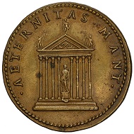 Medal by Giovanni da Cavino on Marco Mantova Benavides (1489-1582), on the reverse bearing a temple aedicula and an inscription summoning the