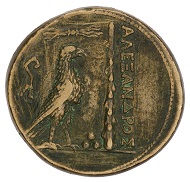 Medal on Alexander the Great as Hercules copying a Macedonian tetradrachm, yet exhibiting further motifs of Hercules on the reverse, including the club and the apples of the Hesperides, HBM inv. 2009.180.1.