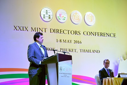 Ron Harrigal of the US Mint introduced the polishing process of coining dies, as it is in use in West Point, Philadelphia, and San Francisco. Photograph: Mint of Thailand.