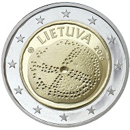 Lithuania / 2 Euros / CuNi/CuZnn / 27.75mm / 8.50g / Design: Jolanta
Mikulskyte and Giedrius Paulauskis (national side), Luc Luycx (common side) / Mintage: 1,000,000.