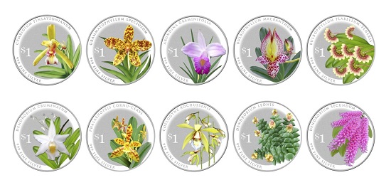 The Splendour of Native Orchids Series Coin Set / Singapore / $1 / Silver .999 / 8.56g / 24.66mm / Mintage: 4,000.