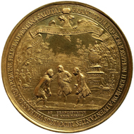 Grand Medal on the occasion of the meeting of Emperor Francis I Stephen with Landgrave Ludwig VIII. Medalist: Anton Schaeffer (1722-1799). Landgraviate of Hesse-Darmstadt: Louis VIII (r. 1739-1768), 1764. 100 ducats (348.97g). Inv.-No. 80bBeta, dia. 90.2mm. © KHM-Museumsverband.
