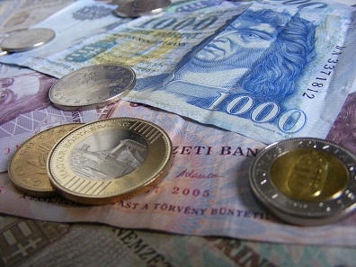 Coins and banknotes of the Hungarian forint.