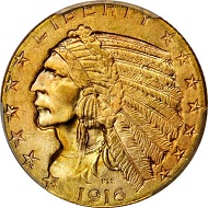 Lot 2149: USA. Indian Half Eagle 1916-S. MS-66 (PCGS). Sold: 82,250 USD.