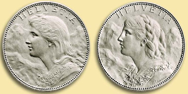 This is how the artist Fritz Landry saw the modern Helvetia. Image from a brochure of the Swissmint. The Goldvreneli.