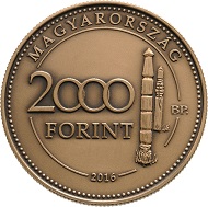 Hungary / HUF 2,000 / Cu90Zn10 / 18.4g / 37mm / Design: Sandor Kligl / Mintage: 5,000.