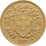 Swiss Confederation. 20 Francs pattern, 1897. The so-called