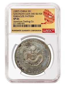 China (1897) Silver Dollar Szechuan L&M-345 Ferracute Pattern with the NGC ACAB Red Dragon Label NGC SP 65.