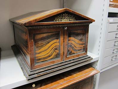 An ancient coin cabinet in the strong room. Photo: UK.