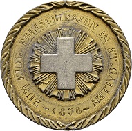 Gilded white metal medal of the Confederate Freischiessen in St. Gallen in 1838.