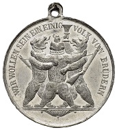 Tin medal of the Confederate Shooting Festival in Bern in 1885.
