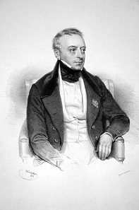 Salomon Mayer Freiherr von Rothschild founded the Austrian branch of the Rothschild bank empire. lithograph by Josef Kriehuber 1839.