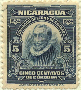 This 1924 stamp features the national founder and titular saint of the national currency, Francisco Hernández de Córdoba.