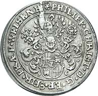 Bishopric of Speyer. Philipp Christoph Freiherr von Soetern, 1610-1652. Reichsthaler 1623 on the fortress of Udenheim. From Künker auction188 (2011), 1248. Estimate: 15,000 Euros.