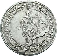 Bishopric of Speyer. Philipp Christoph Freiherr von Soetern, 1610-1652. Reichsthaler 1623 on the fortress of Udenheim. From Künker auction188 (2011), 1248. Estimate: 15,000 Euros.