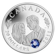Canada - $20 - Prince William and Miss Catherine Middleton, Queen Elizabeth II (reverse) - 999 silver ? 31.39 g - 38 mm - proof - Laurie McGaw (reverse), Susanna Blunt (obverse) - Mintage: 25,000.