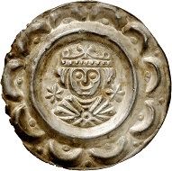 Lot 2030: Donauwörth. Philip – Otto IV ? Friedrich II, 1198-1208-1215-1250. Bracteate. 2nd known specimen on the market. Extremely fine. Estimate: 4,000,- euros. Hammer price: 8,500,- euros.