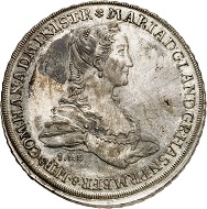Lot 2432: Hanau-Münzenberg. Maria von Braunschweig, 1760-1764. Konventionstaler 1764, Hanau. Extremely rare. First strike. FDC. Estimate: 20,000,- euros. Hammer price: 24,000,- euros.