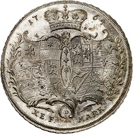 Lot 2432: Hanau-Münzenberg. Maria von Braunschweig, 1760-1764. Konventionstaler 1764, Hanau. Extremely rare. First strike. FDC. Estimate: 20,000,- euros. Hammer price: 24,000,- euros.