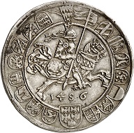 Lot 2978: Holy Roman Empire. Archduke Sigismund, 1439-1490. Guldiner 1486, Hall. Very rare. Extremely fine. Estimate: 10,000,- euros. Hammer price: 19,000,- euros.