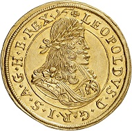 Lot 3011: Holy Roman Empire. Leopold I, 1657-1705. Double ducat 1687, Graz. Very rare. FDC. Estimate: 15,000,- euros. Hammer price: 17,000,- euros.