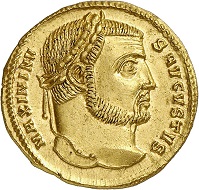 Lot 931: Maximinus Daia, AD 310-313. Aureus, 311-313, Thessaloniki. Extremely fine to FDC. Estimate: 12,000,- euros. Hammer price: 16,000,- euros.