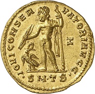 Lot 931: Maximinus Daia, AD 310-313. Aureus, 311-313, Thessaloniki. Extremely fine to FDC. Estimate: 12,000,- euros. Hammer price: 16,000,- euros.