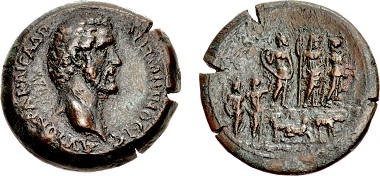 Lot 161: The Judgment of Paris. Egypt, Alexandria. Antoninus Pius, AD 138-161. Drachm, dated RY 5 (AD 141/142). Extremely rare. Ex G. M. Staffieri Collection. Sold for $39,000.