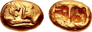 Lot 501: Kings of Lydia. Kroisos. Stater, circa 564/53-550/39 BC, Sardes mint. Heavy standard. Regular issue. Sold for $132,000.