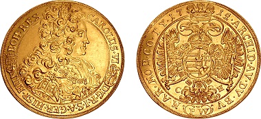 Lot 1063: Hungary, Holy Roman Empire. Károly III (VI), 1711-1740. 10 Dukat, Pozsony (Pressburg / Bratislava) mint, 1715. Paul Wodrich, mintmaster. Unique. From the Jonathan P. Rosen Collection. Sold for $444,000.