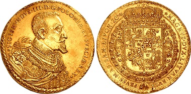 Lot 1127: Poland, Monarchy. Zygmunt III Wasa, 1587-1632. 100 Dukat, Bydgoszcz (Bromberg) mint, 1621. Jacob Jacobson van Emden, mintmaster, and Samuel Ammon, engraver. Ex Kroisos Collection. Sold for $2,160,000.
