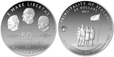 Sealand / 25 Dollars / Silver .925 / 28 g. / 38.6 mm. / Design: Michael Alexander / Limited to 300 pieces.