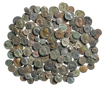 The coin collection found at Scotney Castle. Photo: Andy Chopping / MOLA.