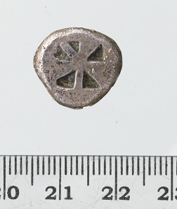 Aegina sea turtle, 600-550 BC. The coin is the only one of Greek origin in the Scotney Castle collection. © MOLA.