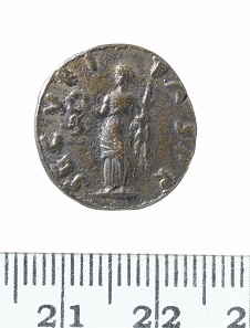 This is a 19th century western copy of a denarius of the short lived Roman emperor Otho. Signs of forgery include the coin being cast rather than struck, with edges filed to disguise this leaving an uncharacteristic flat edge. Genuine Otho coins, only minted in gold and silver, are very rare. © MOLA.