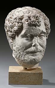 Portrait head of Clodius Albinus (?), marble. Roman, c. A. D. 193-197
From auction sale Gorny & Mosch, Giessener Münzhandlung 184 (2009), no. 8; estimate:
45.000 Euros - hammer price: 130.000 Euros.