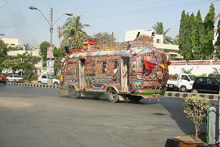 Decorated bus in Karachi, Pakistan. Source: Wikipedia/ Mishari Muqbil.