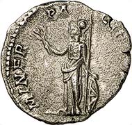 Denarius of Clodius Albinus as Caesar. Rome, 194-195. Rev. Minerva pacifera. RIC 7. From auction sale Gorny & Mosch 181 (2009), no. 2261.