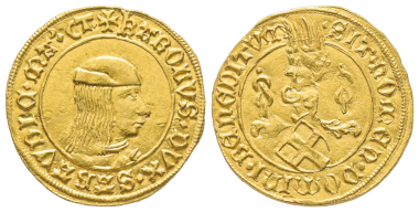 No. 1460 – Charles I, 1482-1490. Ducato d’oro, type II, Turin. From The Stack Collection of Italian Renaissance Coins. Unedited. Probably unique. Extremely fine. Estimate: 50,000 euros.