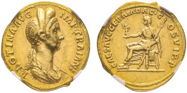 No. 92 – Plotina, 105-122. Aureus, 112-115. Very rare. NGC AU 5/5 ? 3/5. Estimate: 20,000 euros.