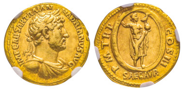 No. 97 - Hadrian, 117-138. Aureus, 119-122. Very rare. NGC VF* 5/5 – 5/5 Fine Style. Estimate: 9,000 euros.