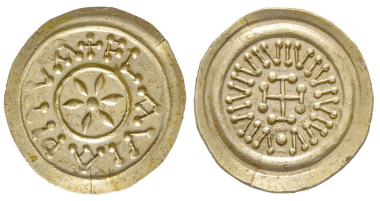 No. 463 – Lombard coins. Tremissis, Pistoia, 8th century. Unpublished. Extremely fine. Estimate: 8,000 euros.