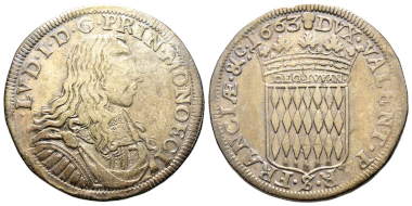 No. 468 – Monaco. Louis I, 1662-1701. 1/2 écu ( = 30 sols), 1663. Unpublished. Very fine +. Estimate: 30,000 euros.